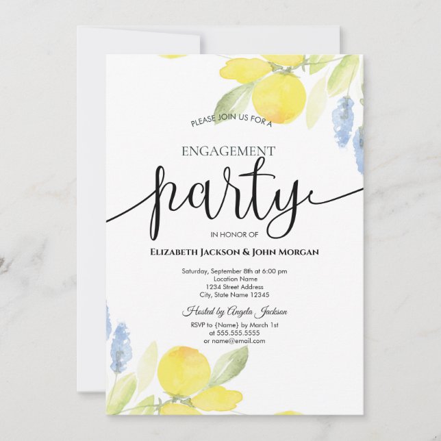 Watercolor Lemons Engagement  Invitation (Front)