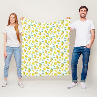 Watercolor lemons fleece blanket
