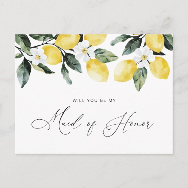 watercolor lemons floral Maid of honor card (Front)