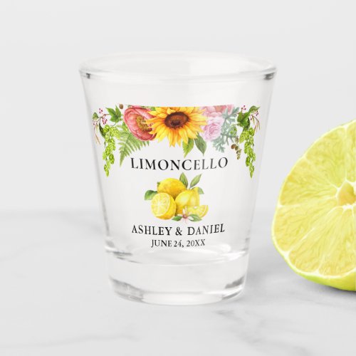 Watercolor Lemons Floral Wedding Limoncello Shot Glass