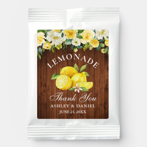 Watercolor Lemons Floral Wood Wedding Favor Lemonade Drink Mix