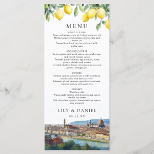 Watercolor Lemons Florence Italy Wedding Menu