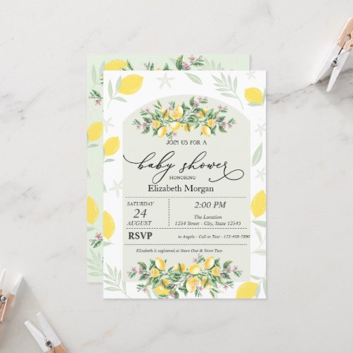 Watercolor Lemons Frame Baby Shower  Invitation