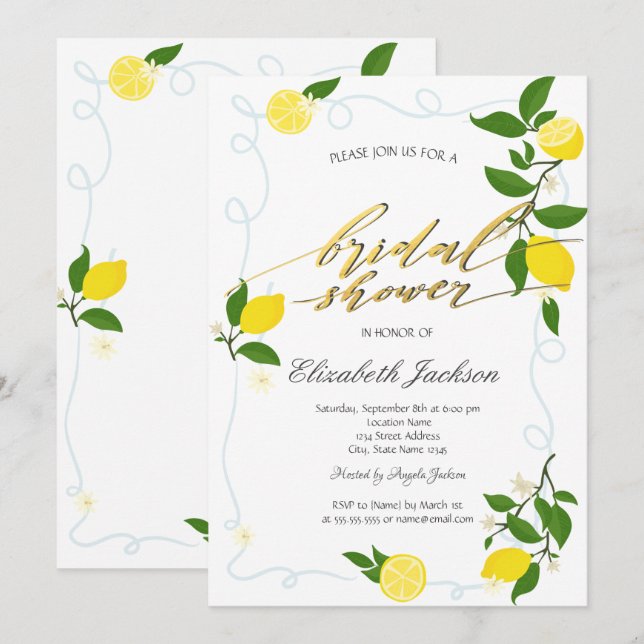 Watercolor Lemons Frame Bridal Shower  Invitation (Front/Back)