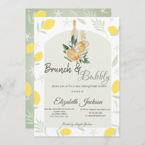 Watercolor Lemons Frame Brunch  Bubbly  Invitation