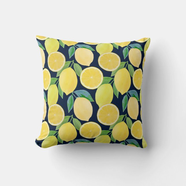 Watercolor Lemons: Fresh Pattern Illustration Throw Pillow (Front)