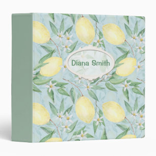 Watercolor lemons fruit citrus nature fresh yellow 3 ring binder
