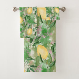Watercolor lemons fruit citrus nature fresh yellow bath towel set
