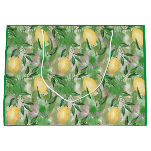Watercolor lemons fruit citrus nature fresh yellow large gift bag