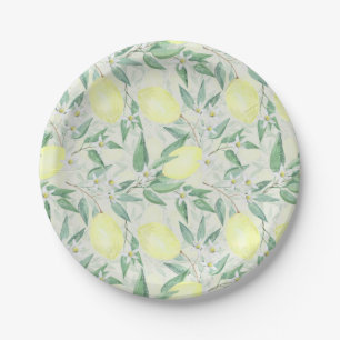 Watercolor lemons fruit citrus nature fresh yellow paper plates
