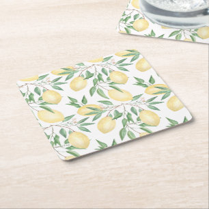 Watercolor lemons fruit citrus square paper coaster