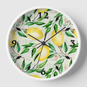 Watercolor lemons fruit clock