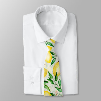 Watercolor lemons fruit neck tie
