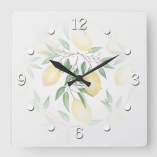 Watercolor lemons fruit square wall clock