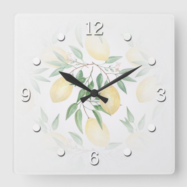 Watercolor lemons fruit square wall clock (Front)