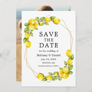 Watercolor Lemons Geo Frame Photo Save The Date