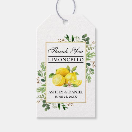 Watercolor Lemons Gold Limoncello Wedding Gift Tags