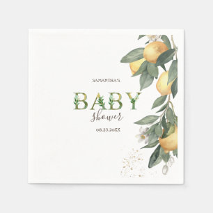 Watercolor Lemons Green Baby Shower Napkins
