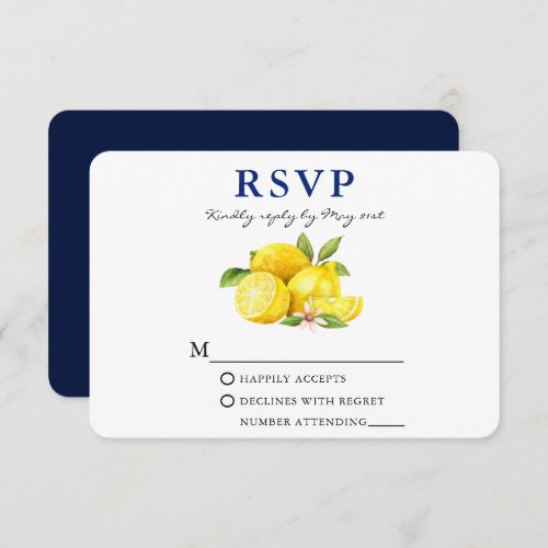 Watercolor Lemons Greenery Blue Back RSVP Card