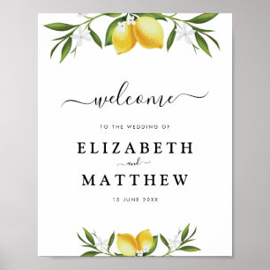 Watercolor lemons & greenery foliage wedding sign