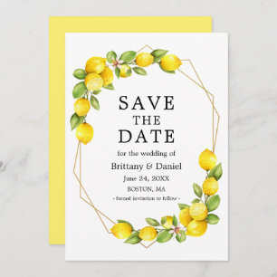 Watercolor Lemons Greenery Geo Frame Save The Date