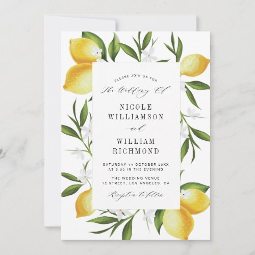 watercolor lemons greenery invitation