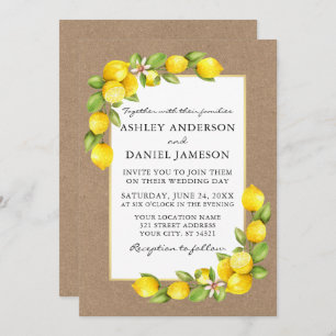 Watercolor Lemons Greenery Kraft Wedding Invitation