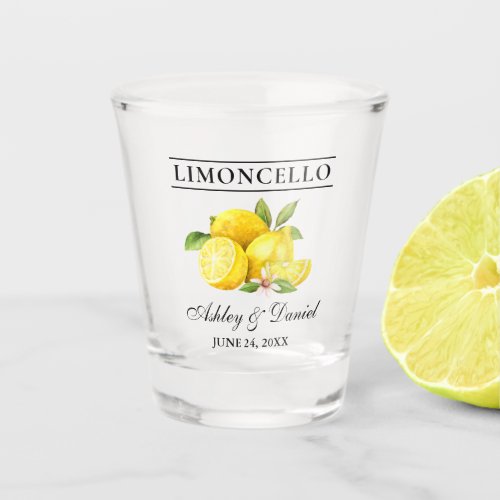 Watercolor Lemons Greenery Limoncello Wedding Shot Glass
