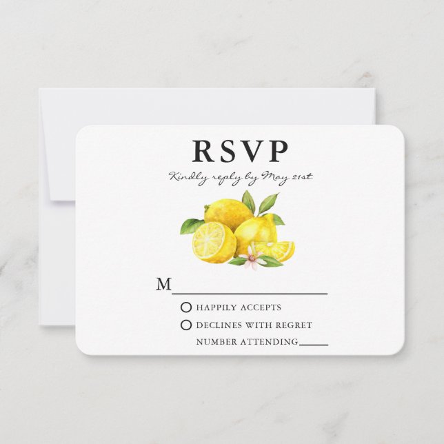 Watercolor Lemons Greenery RSVP Card (Front)