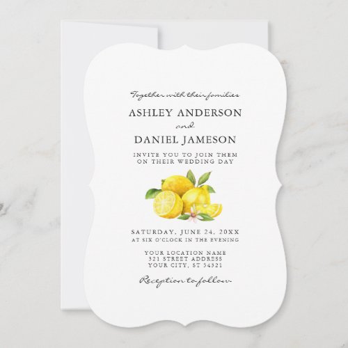 Watercolor Lemons Greenery Wedding Bracket Invitation