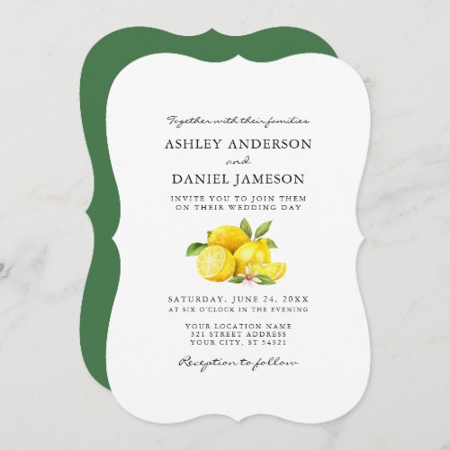 Watercolor Lemons Greenery Wedding GB Invitation