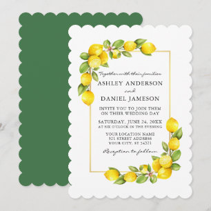 Watercolor Lemons Greenery Wedding Green Invitation