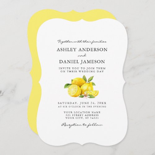 Watercolor Lemons Greenery Wedding Invitation