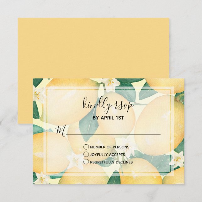 Watercolor Lemons Greenery Wedding RSVP Card (Front/Back)