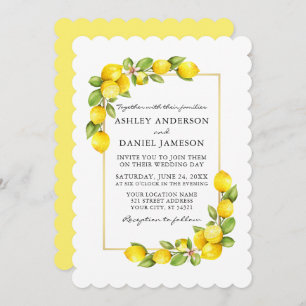 Watercolor Lemons Greenery Yellow Wedding Invitation