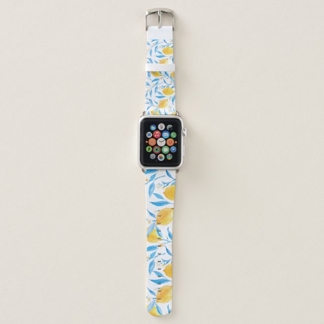 Watercolor lemons: hand-drawn pattern. apple watch band (Front)