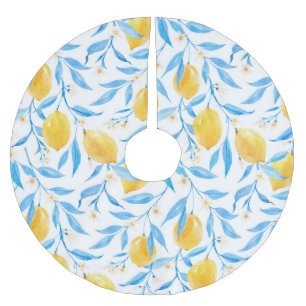 Watercolor lemons: hand-drawn pattern. brushed polyester tree skirt