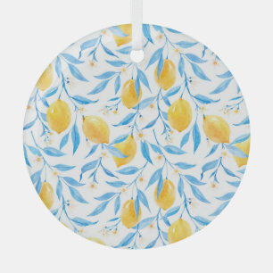 Watercolor lemons: hand-drawn pattern. glass ornament