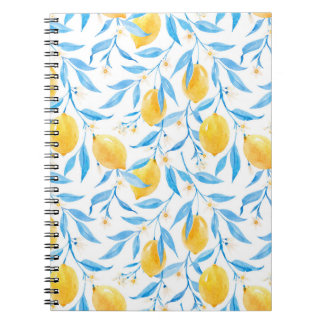 Watercolor lemons: hand-drawn pattern. notebook