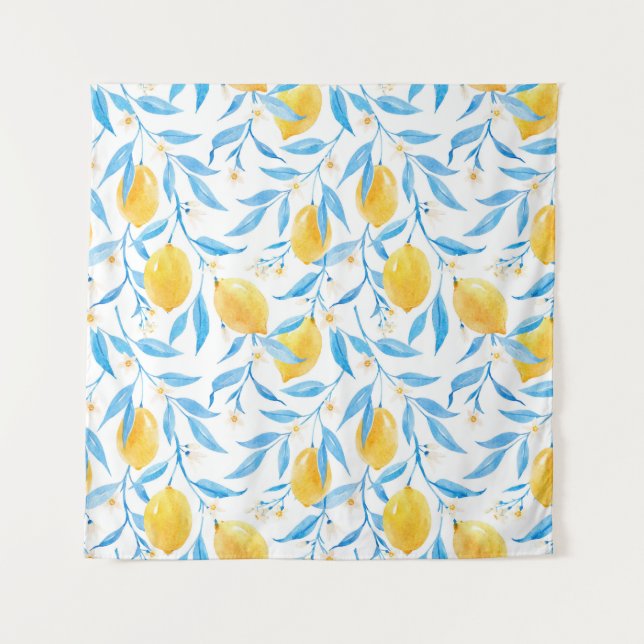 Watercolor lemons: hand-drawn pattern. tapestry (Front)