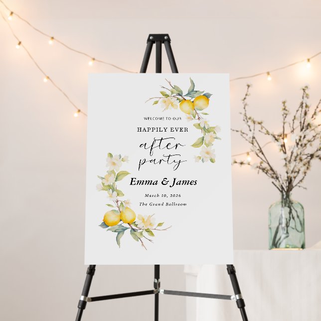 Watercolor Lemons Happily Ever After Party Sign (In Situ (Stand))