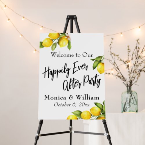 Watercolor Lemons Happily Ever After Party Sign