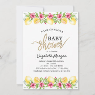 Watercolor Lemons Hibiscus Botanical Baby Shower Invitation