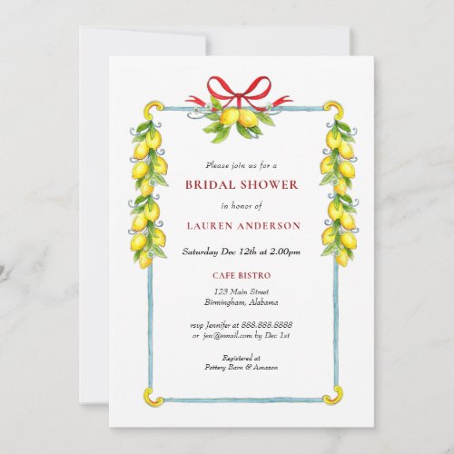 Watercolor Lemons Holiday Bridal shower  Invitation