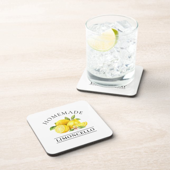 Watercolor Lemons Homemade Limoncello Beverage Coaster (Right Side)