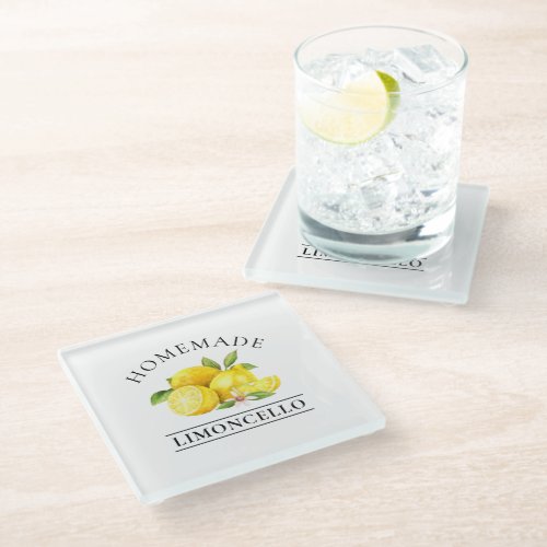 Watercolor Lemons Homemade Limoncello Glass Coaster