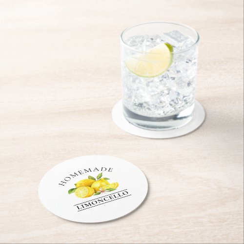 Watercolor Lemons Homemade Limoncello Round Paper Coaster