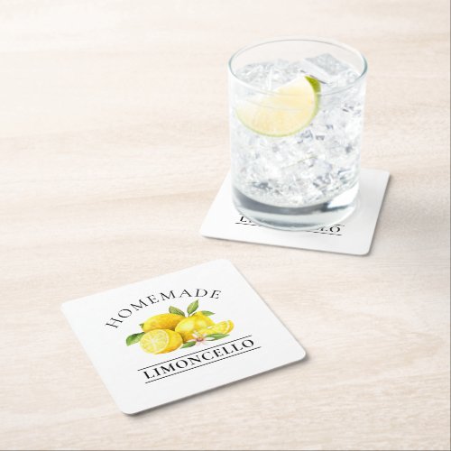 Watercolor Lemons Homemade Limoncello Square Paper Coaster