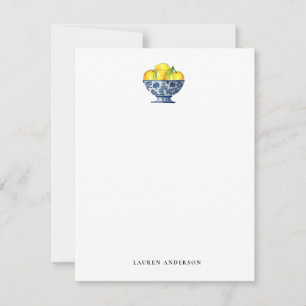 Watercolor Lemons in Blue and white bowl Note Card
