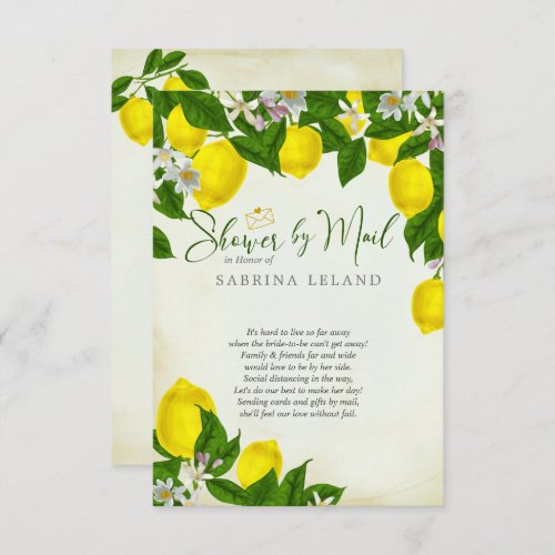 Watercolor Lemons  Leaves Bridal Shower by Mail Invitation